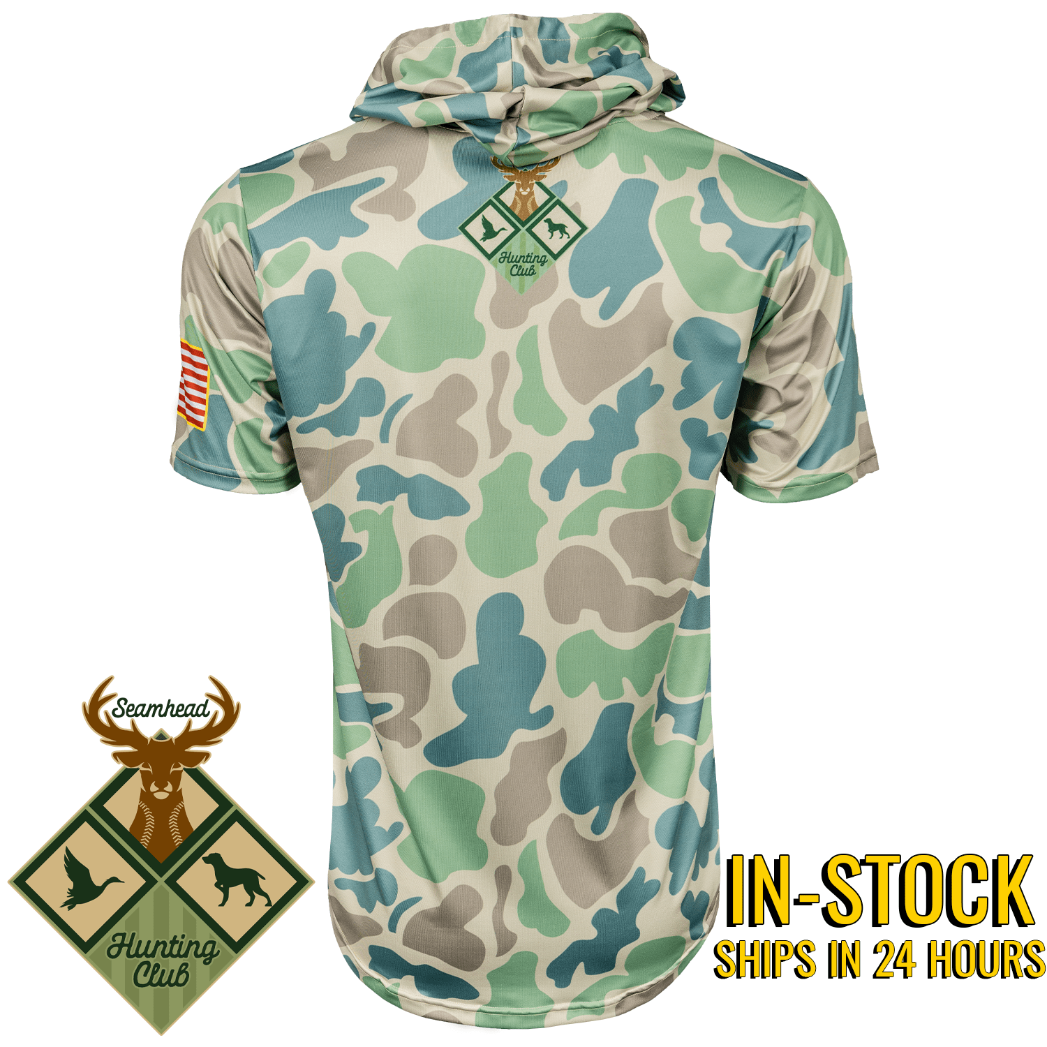 Seamhead Hunting Club HyperMAX Short Sleeve Camo Baseball Hoodie