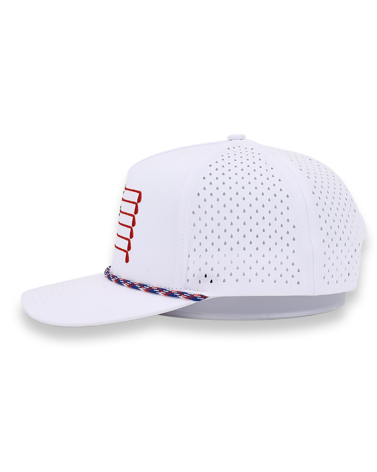 American Flag Rope Flat Bill Hat | White Golf Snapback