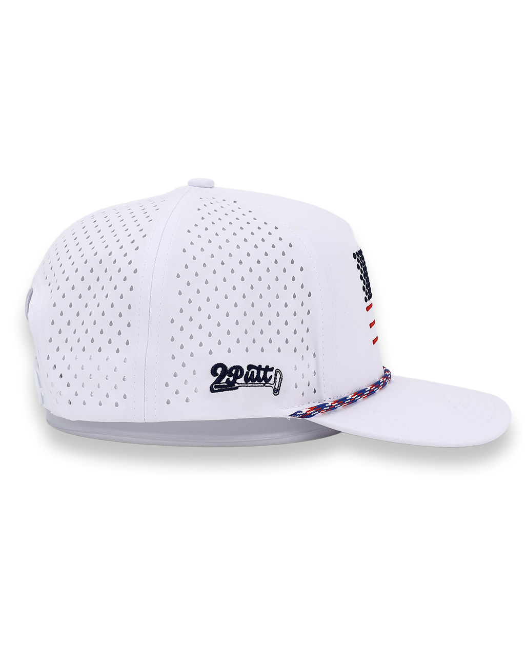 American Flag Rope Flat Bill Hat | White Golf Snapback