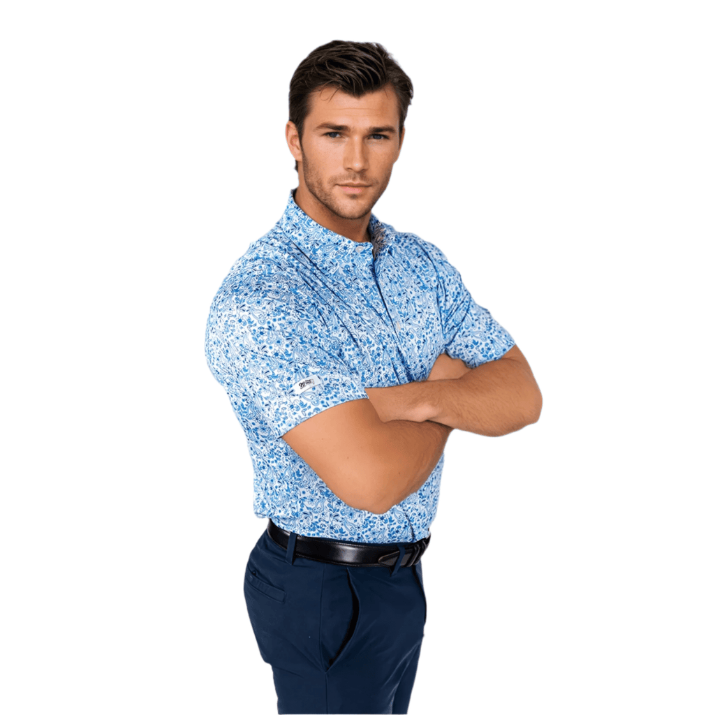 Blue Paisley Men's Golf Polo | UPF 50+ Performance Shirt