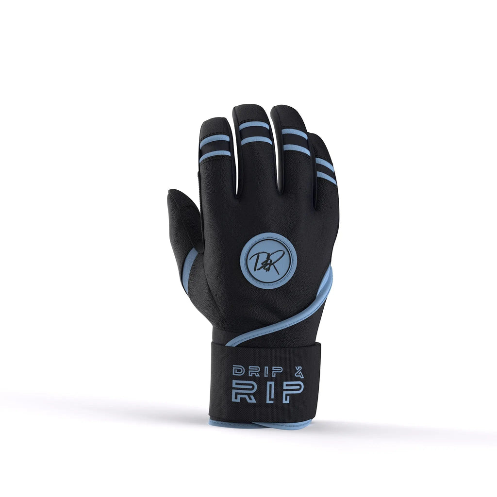 Drip & Rip™ Baller Series Premium Leather Long Cuff Batting Glove – Black Ice