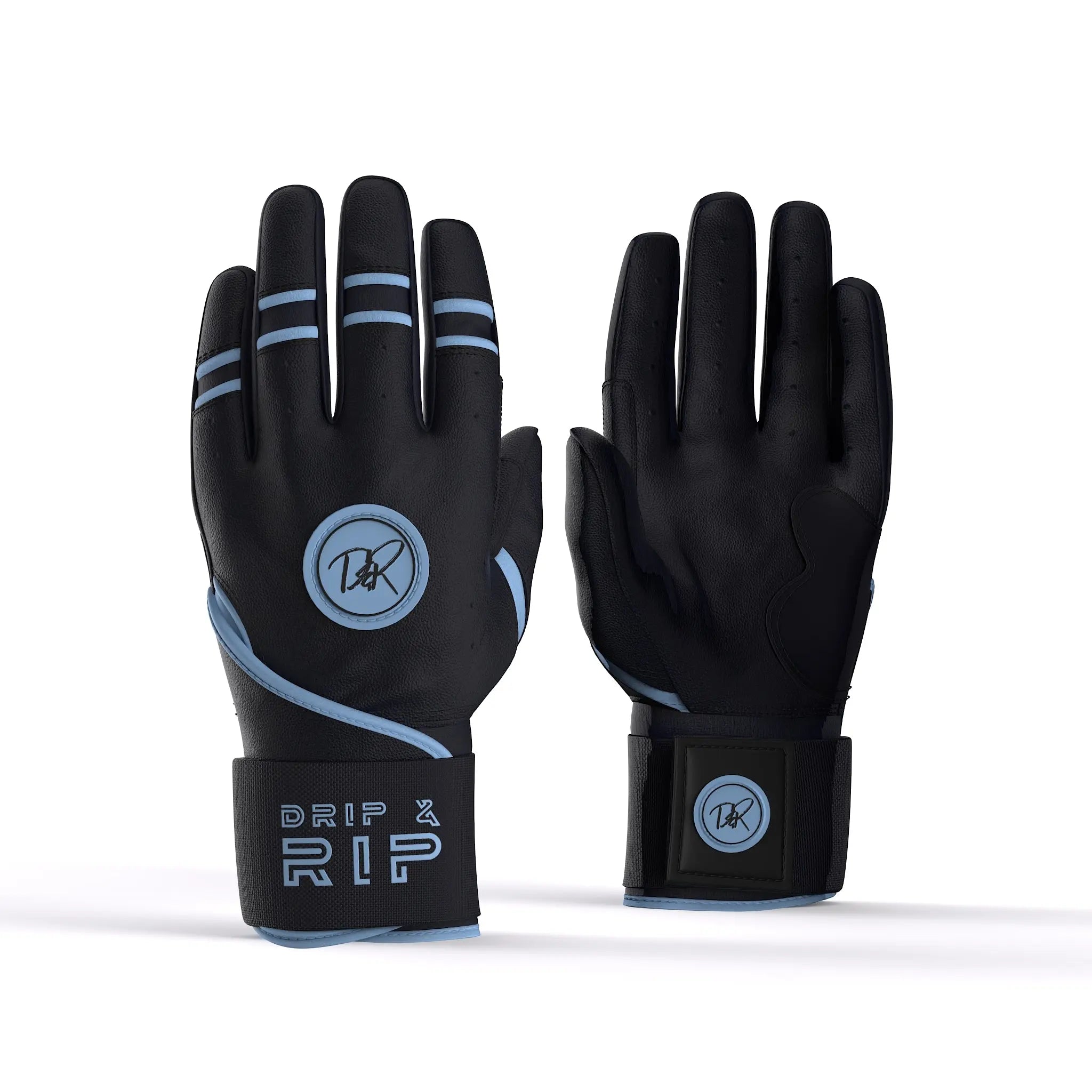Drip & Rip™ Baller Series Premium Leather Long Cuff Batting Glove – Black Ice