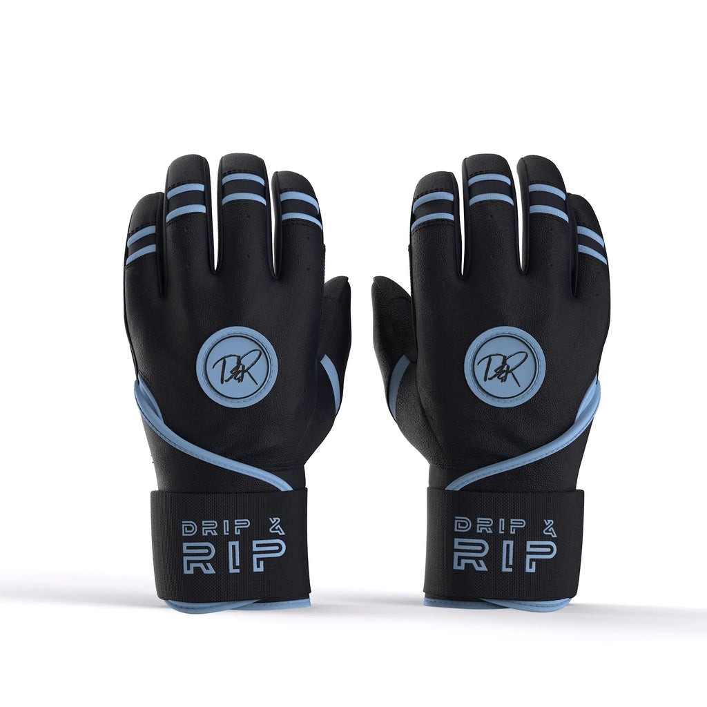 Drip & Rip™ Baller Series Premium Leather Long Cuff Batting Glove – Black Ice