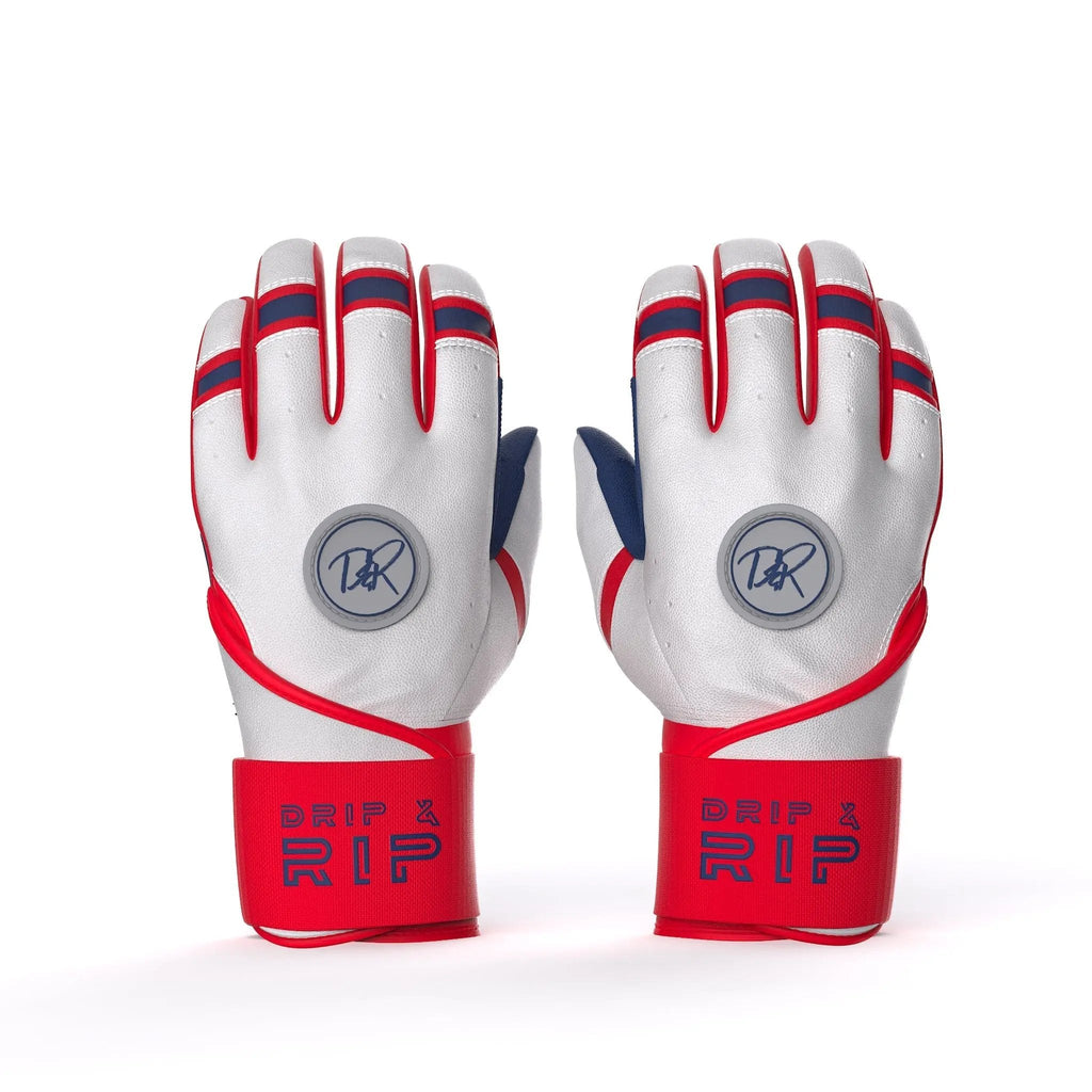 Drip & Rip™ Baller Series Premium Leather Long Cuff Batting Glove – Flags