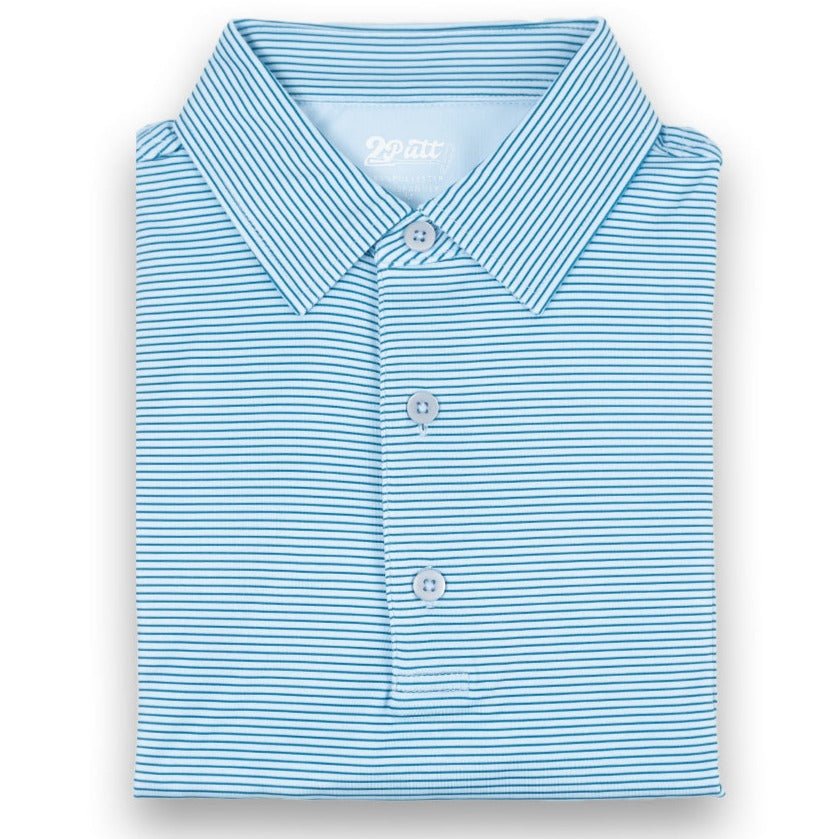 Light Blue Stripe Men's Golf Polo | UPF 50+ Performance Shirt