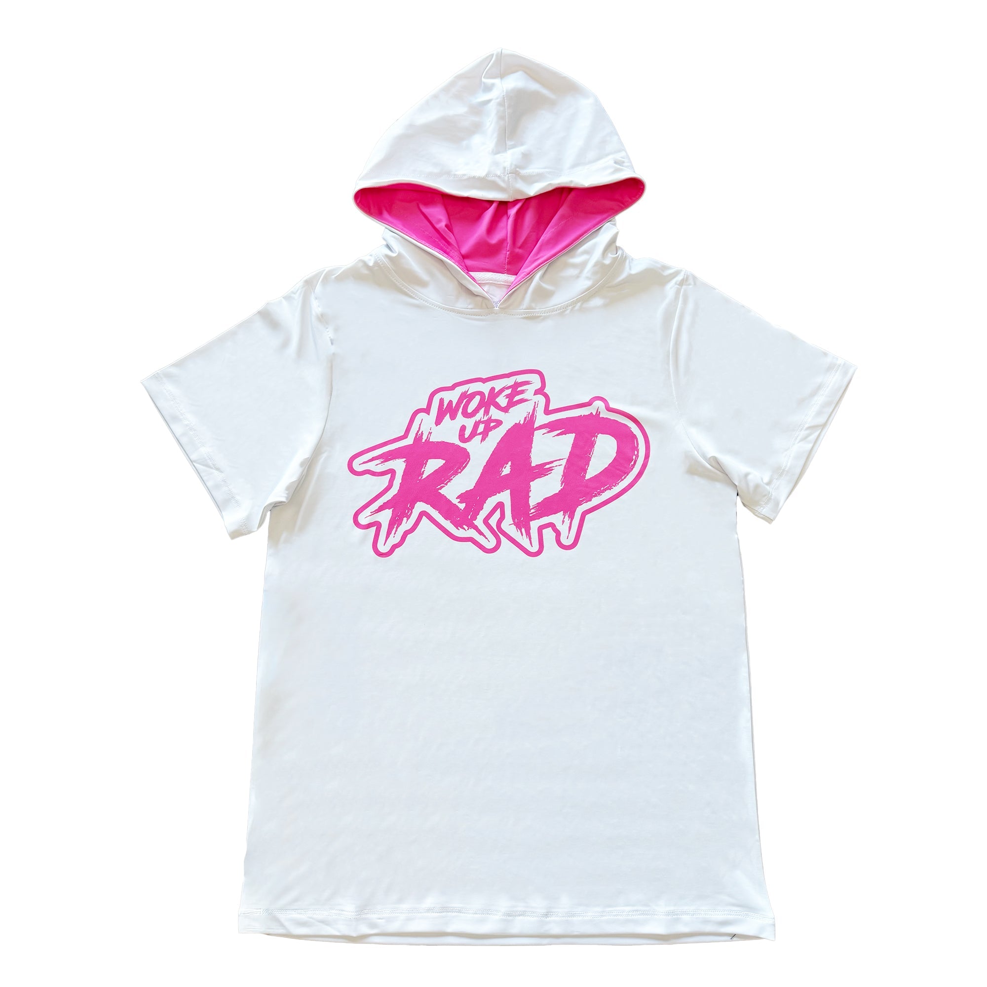 Woke Up RAD - Premium Short Sleeve Hooded Tee (Pink/White)